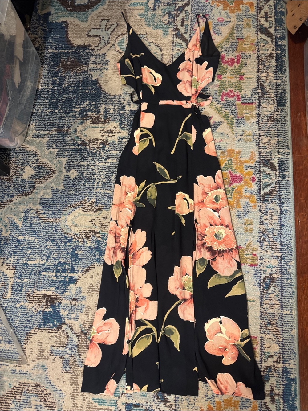 Black Floral Maxi cutout Dress with Peach Blooms - Topshop
